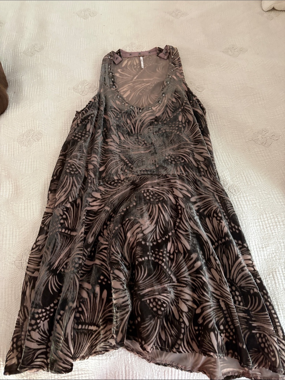 Free People Mauve and Black Floral Velvet Mini Dress